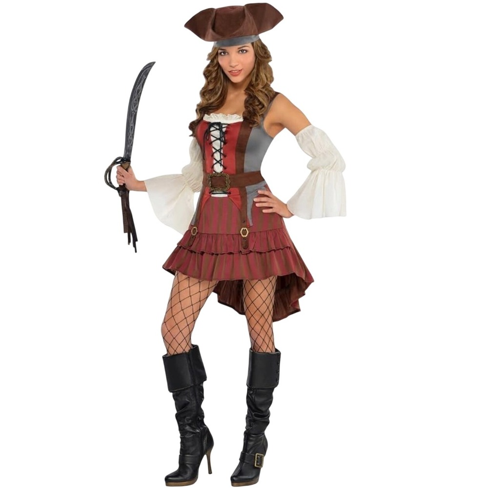 Isla Aurum Pirate Halloween Costume Women XL Dress Hat Sleevelets Swashbuckler